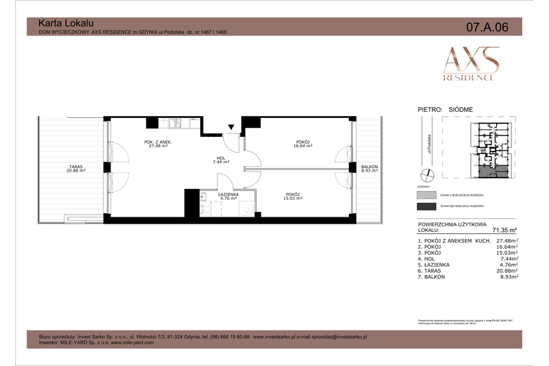 Apartament wakacyjny 71,35 m², piętro 7, oferta nr 07 A 06