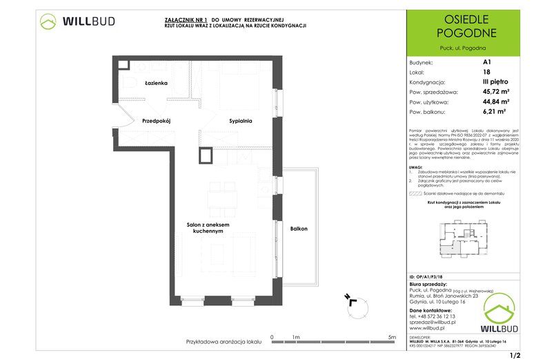 Apartament wakacyjny 44,84 m², piętro 3, oferta nr OP/A1/P3/18