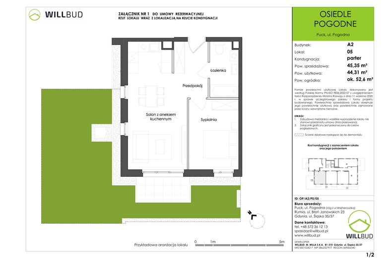 Apartament wakacyjny 44,31 m², parter, oferta nr OP/A2/P0/05