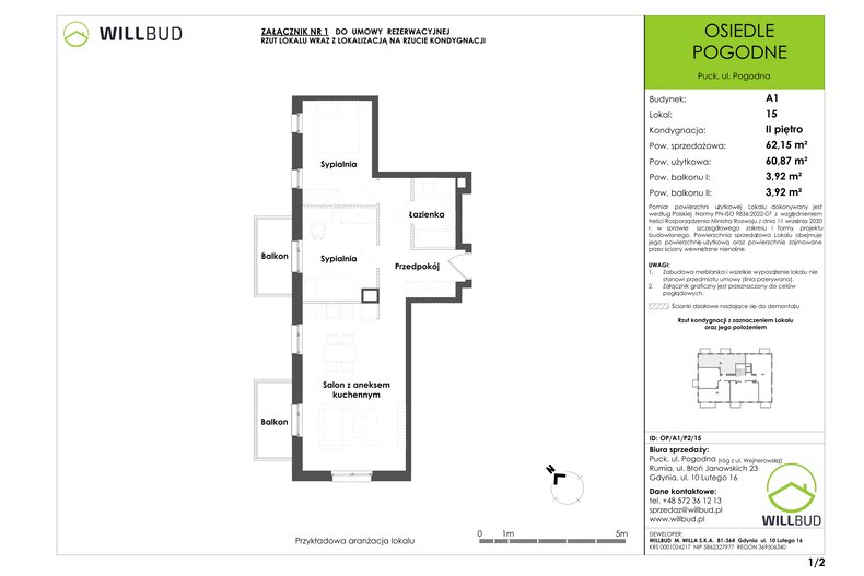Apartament wakacyjny 60,87 m², piętro 2, oferta nr OP/A1/P2/15