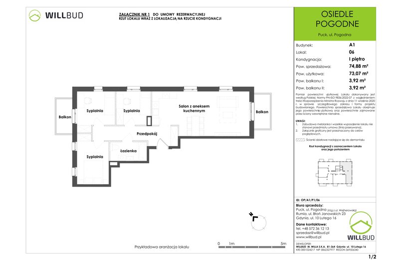Apartament wakacyjny 73,07 m², piętro 1, oferta nr OP/A1/P1/06