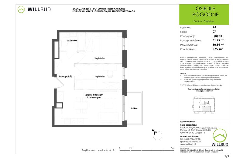 Apartament wakacyjny 50,54 m², piętro 1, oferta nr OP/A1/P1/07