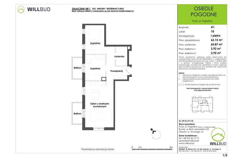 Apartament wakacyjny 60,87 m², piętro 1, oferta nr OP/A1/P1/10
