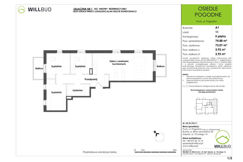 Apartament wakacyjny 73,07 m², piętro 2, oferta nr OP/A1/P2/11