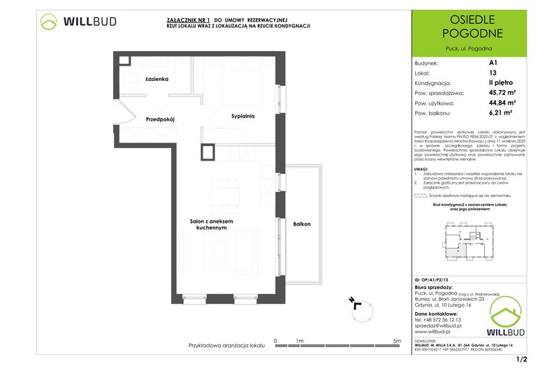 Apartament wakacyjny 44,84 m², piętro 2, oferta nr OP/A1/P2/13