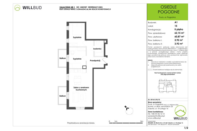 Apartament wakacyjny 60,87 m², piętro 2, oferta nr OP/A1/P2/15