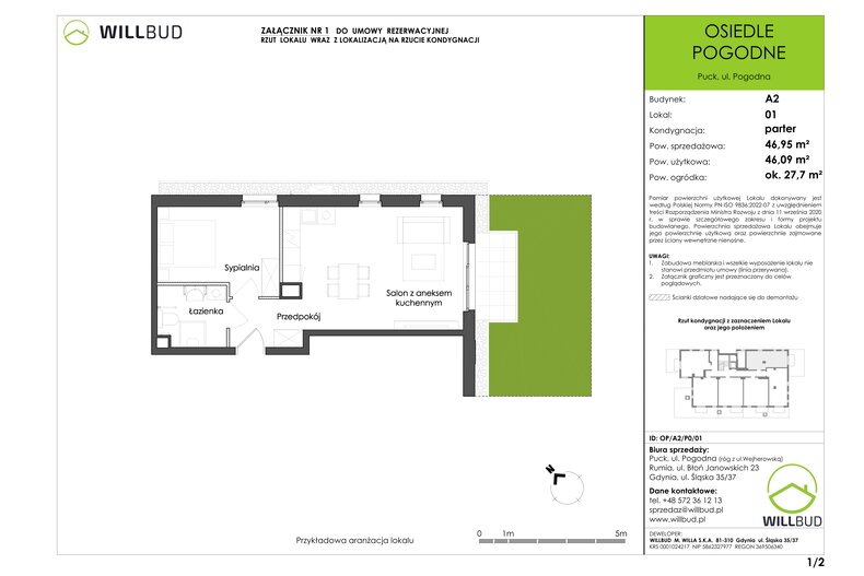 Apartament wakacyjny 46,09 m², parter, oferta nr OP/A2/P0/01