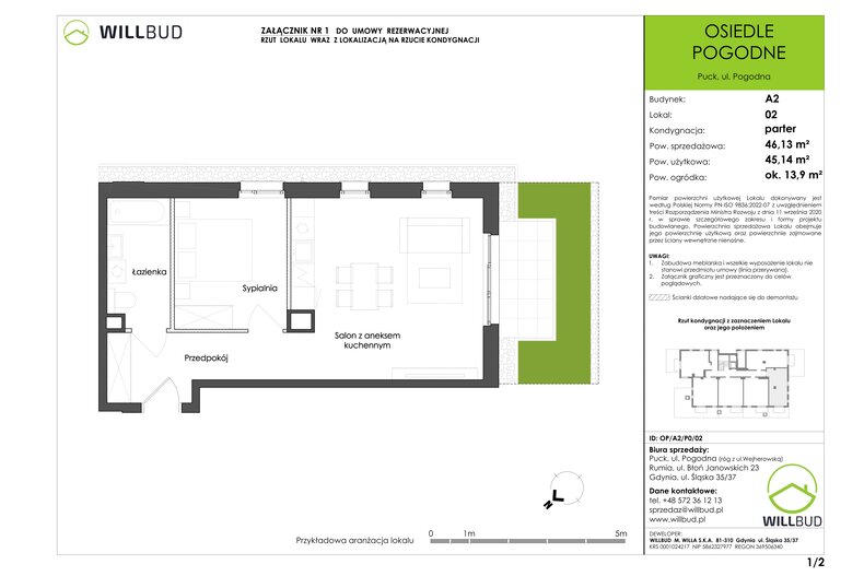 Apartament wakacyjny 45,14 m², parter, oferta nr OP/A2/P0/02