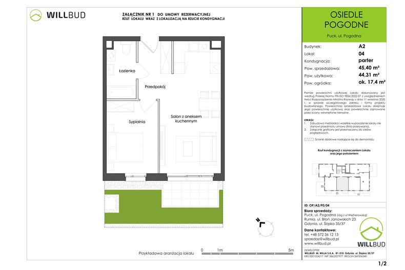 Apartament wakacyjny 44,31 m², parter, oferta nr OP/A2/P0/04