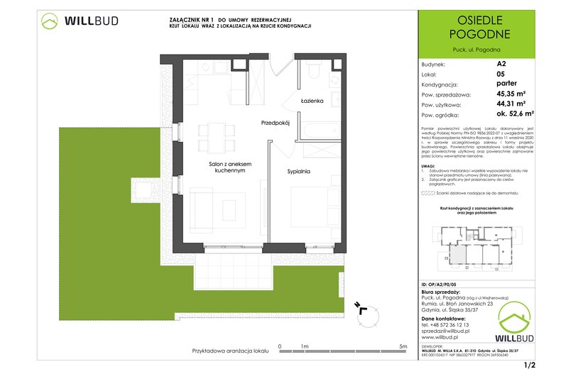 Apartament wakacyjny 44,31 m², parter, oferta nr OP/A2/P0/05