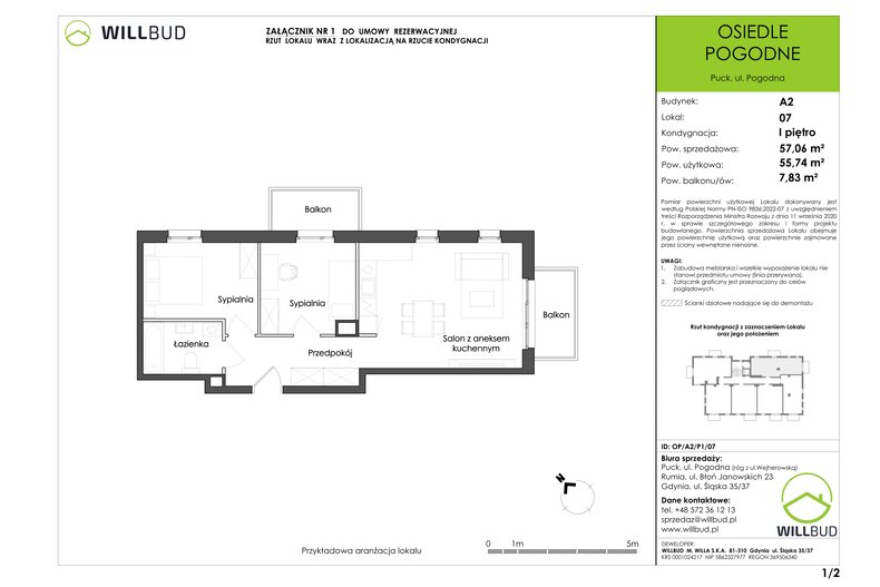 Apartament wakacyjny 55,74 m², piętro 1, oferta nr OP/A2/P1/07