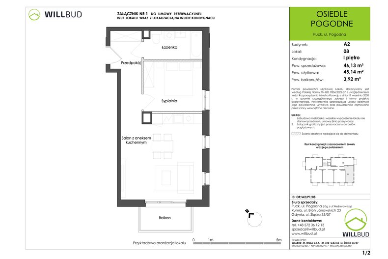 Apartament wakacyjny 45,14 m², piętro 1, oferta nr OP/A2/P1/08