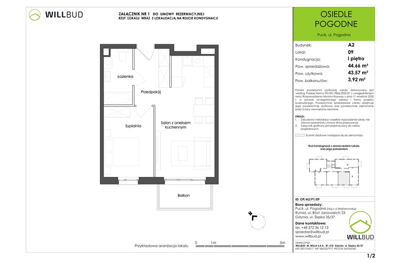 Apartament wakacyjny 43,57 m², piętro 1, oferta nr OP/A2/P1/09