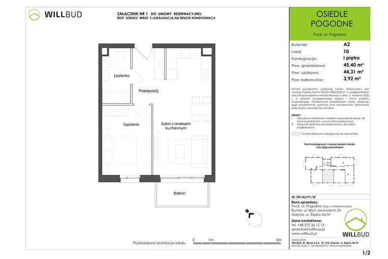 Apartament wakacyjny 44,31 m², piętro 1, oferta nr OP/A2/P1/10