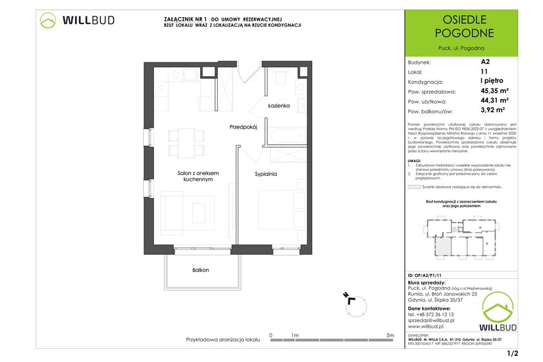 Apartament wakacyjny 44,31 m², piętro 1, oferta nr OP/A2/P1/11