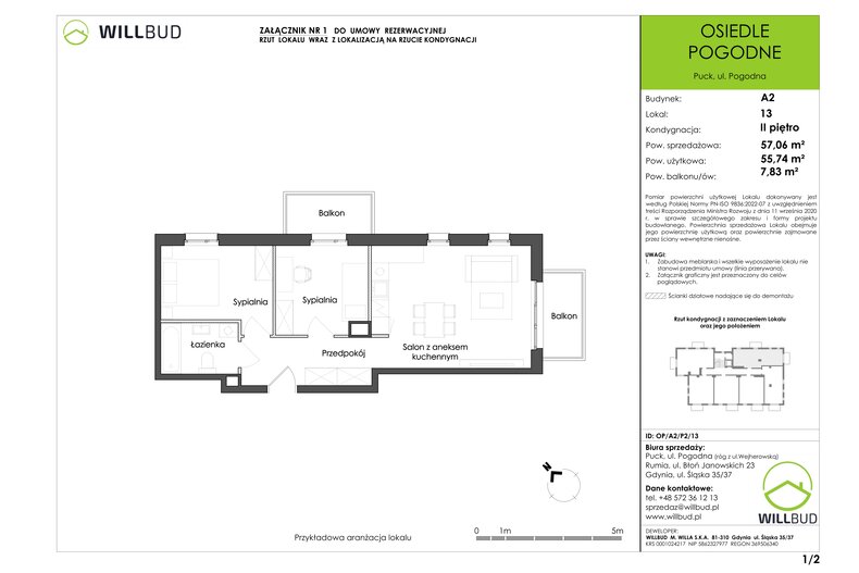 Apartament wakacyjny 55,74 m², piętro 2, oferta nr OP/A2/P2/13