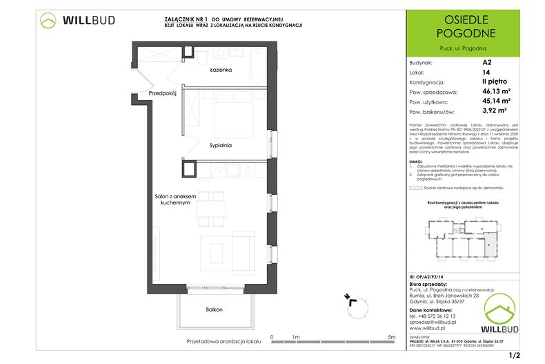 Apartament wakacyjny 45,14 m², piętro 2, oferta nr OP/A2/P2/14