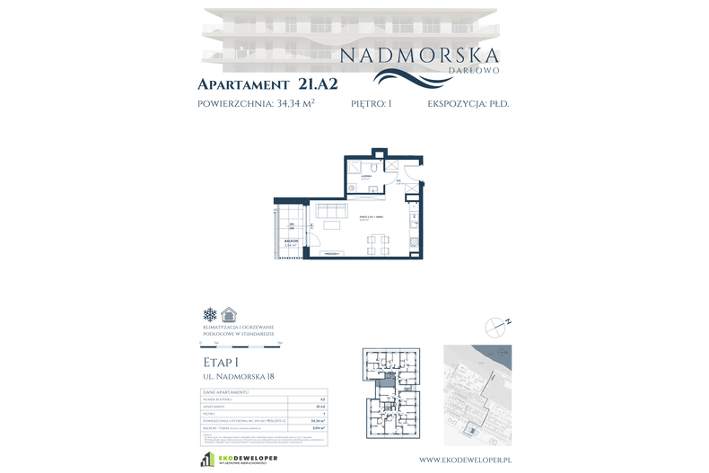 Apartament wakacyjny 34,34 m², piętro 1, oferta nr 21_A2