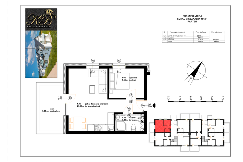 Apartament wakacyjny 37,06 m², parter, oferta nr E-II-1