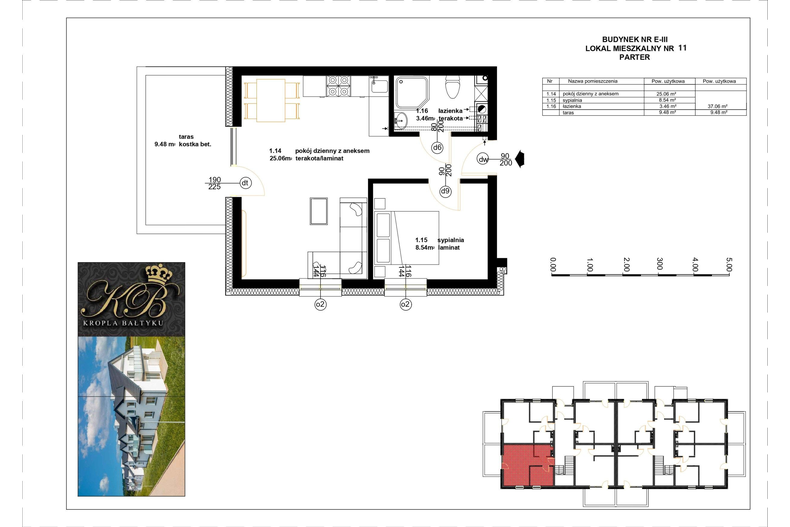 Apartament wakacyjny 37,06 m², parter, oferta nr E-III-11
