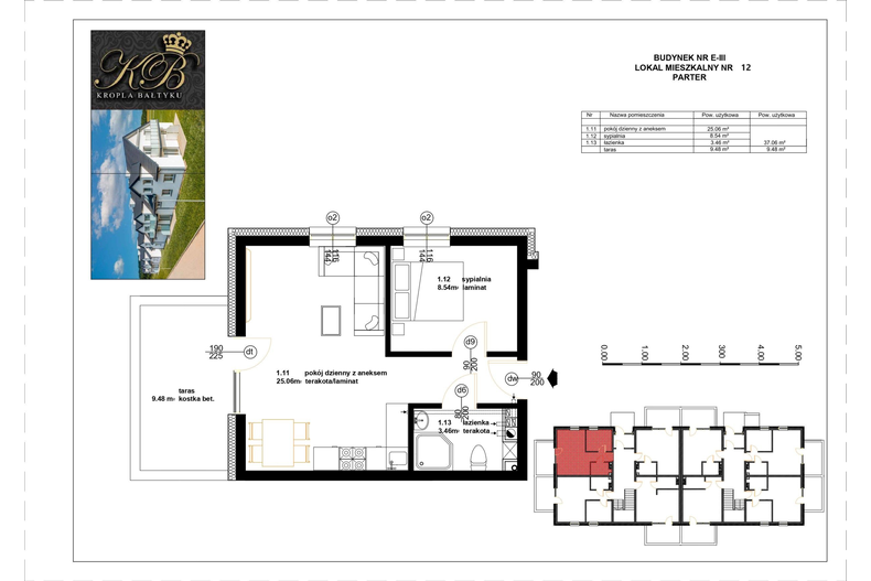Apartament wakacyjny 37,06 m², parter, oferta nr E-III-12