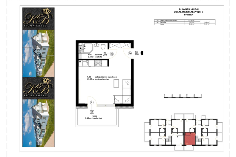 Apartament wakacyjny 26,69 m², parter, oferta nr E-III-3
