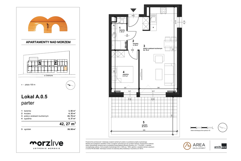 Apartament wakacyjny 42,27 m², parter, oferta nr A.0.5