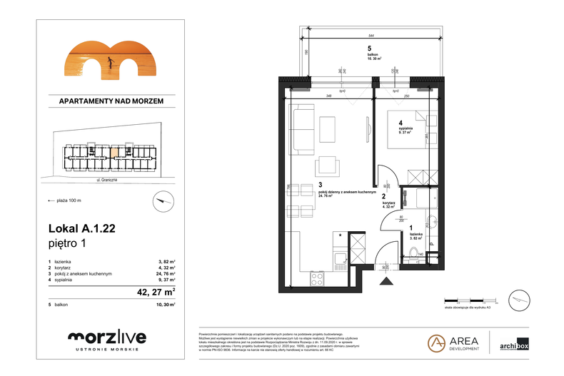 Apartament wakacyjny 42,27 m², piętro 1, oferta nr A.1.22
