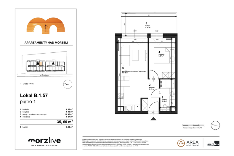 Apartament wakacyjny 35,60 m², piętro 1, oferta nr B.1.57