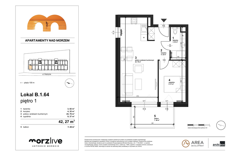 Apartament wakacyjny 42,27 m², piętro 1, oferta nr B.1.64