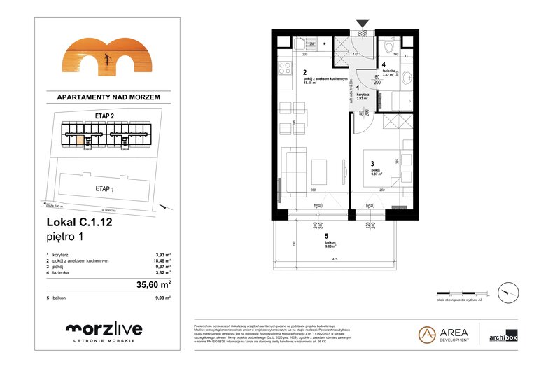 Apartament wakacyjny 35,60 m², piętro 1, oferta nr C.1.12