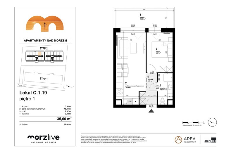 Apartament wakacyjny 35,60 m², piętro 1, oferta nr C.1.19