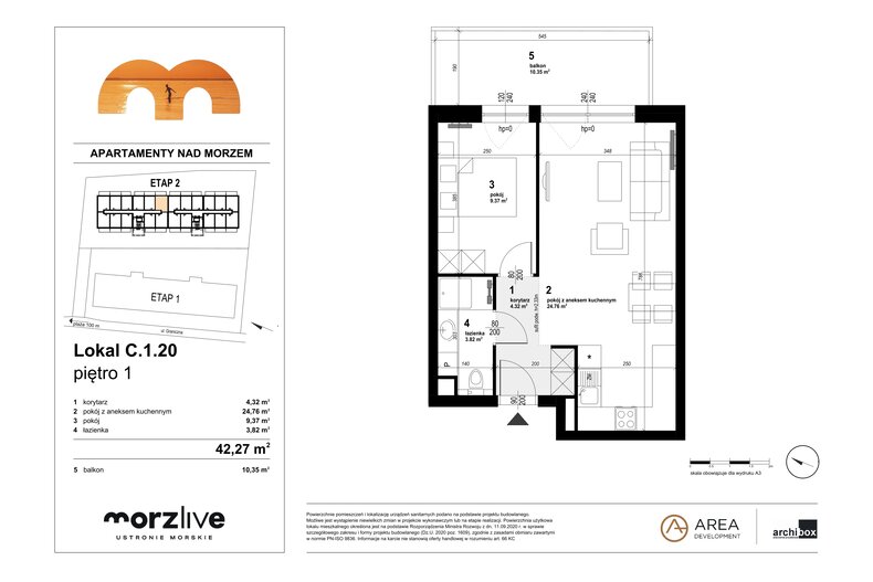 Apartament wakacyjny 42,27 m², piętro 1, oferta nr C.1.20