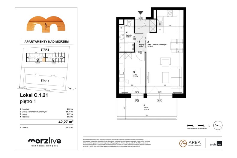 Apartament wakacyjny 42,27 m², piętro 1, oferta nr C.1.21