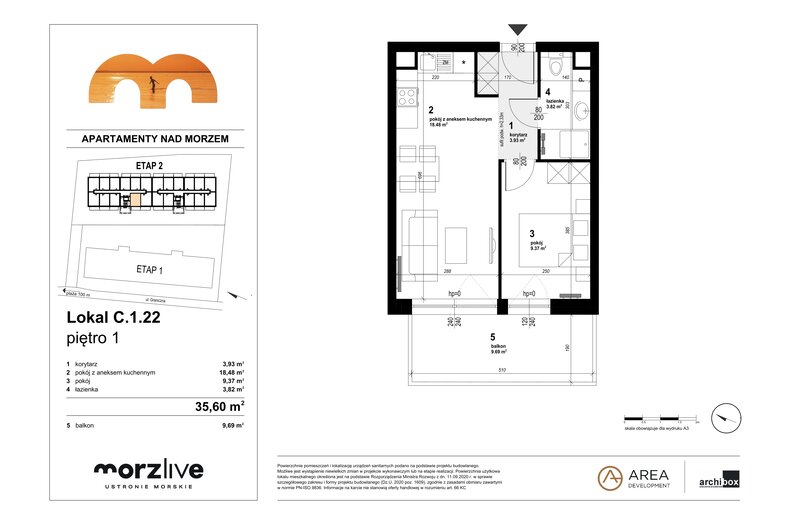 Apartament wakacyjny 35,60 m², piętro 1, oferta nr C.1.22