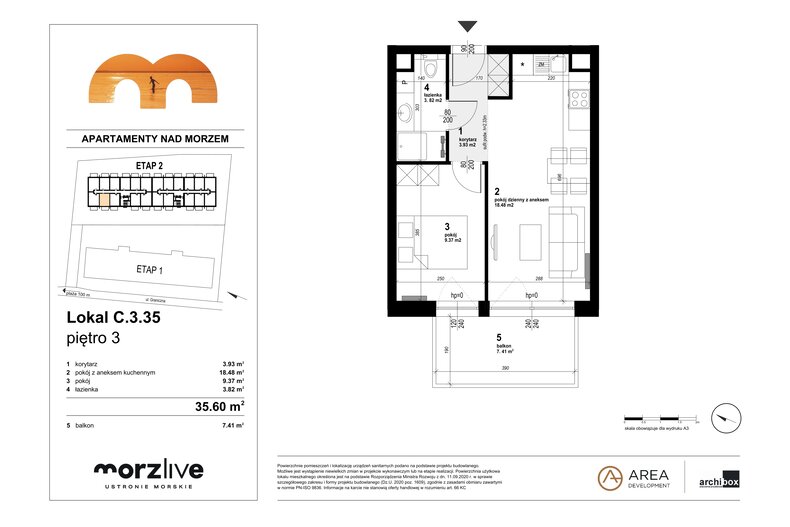 Apartament wakacyjny 35,60 m², piętro 3, oferta nr C.3.35