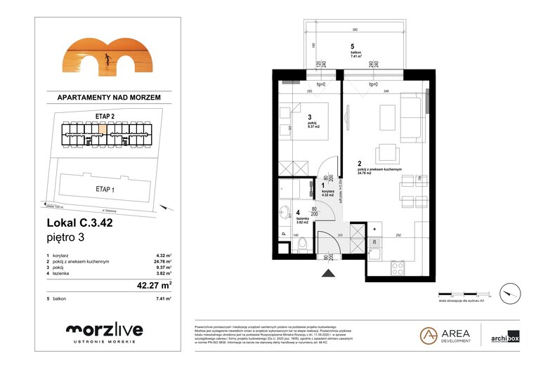 Apartament wakacyjny 42,27 m², piętro 3, oferta nr C.3.42