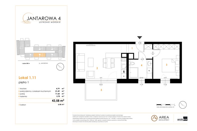 Apartament wakacyjny 43,58 m², piętro 1, oferta nr 1.11