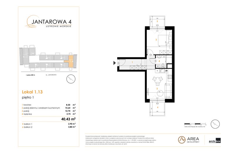 Apartament wakacyjny 40,43 m², piętro 1, oferta nr 1.13