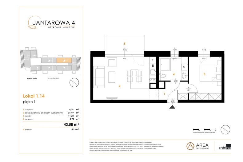 Apartament wakacyjny 43,58 m², piętro 1, oferta nr 1.14