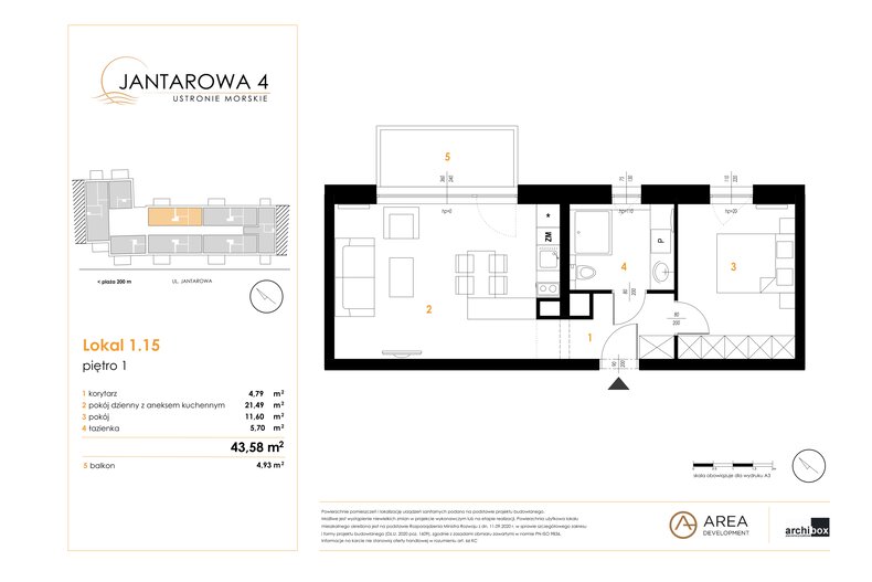 Apartament wakacyjny 43,58 m², piętro 1, oferta nr 1.15