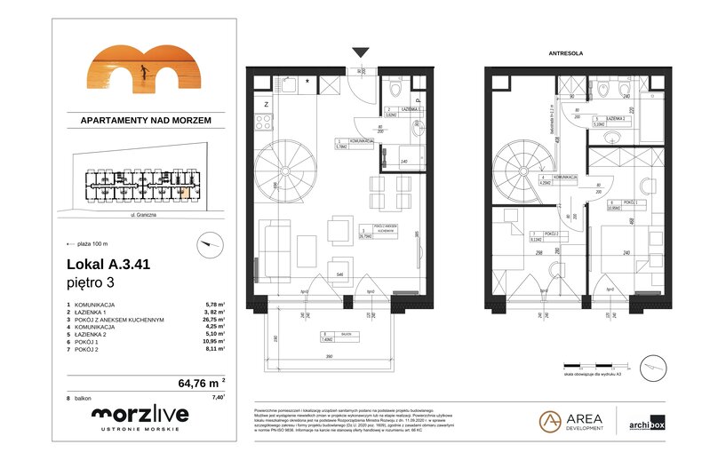 Apartament wakacyjny 65,69 m², piętro 3, oferta nr A.3.41 - wykończone pod klucz