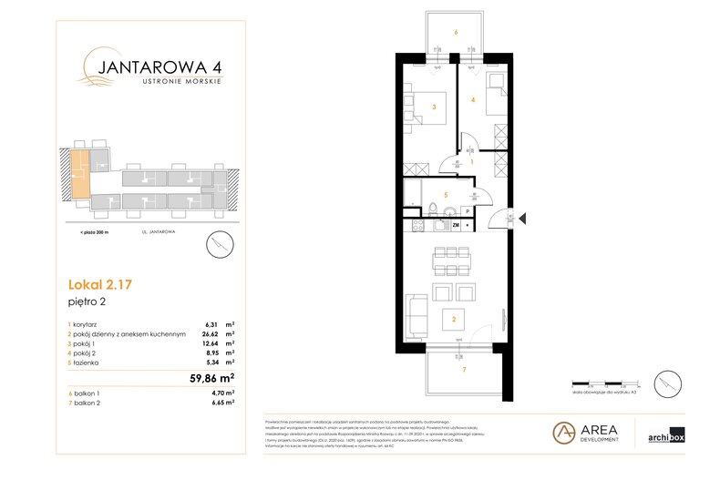 Apartament wakacyjny 59,86 m², piętro 2, oferta nr 2.17