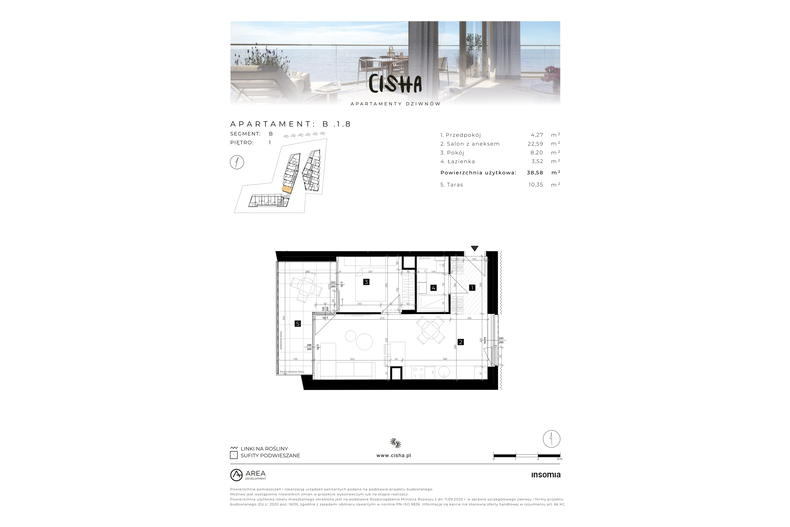 Apartament wakacyjny 38,58 m², piętro 1, oferta nr B/1/8