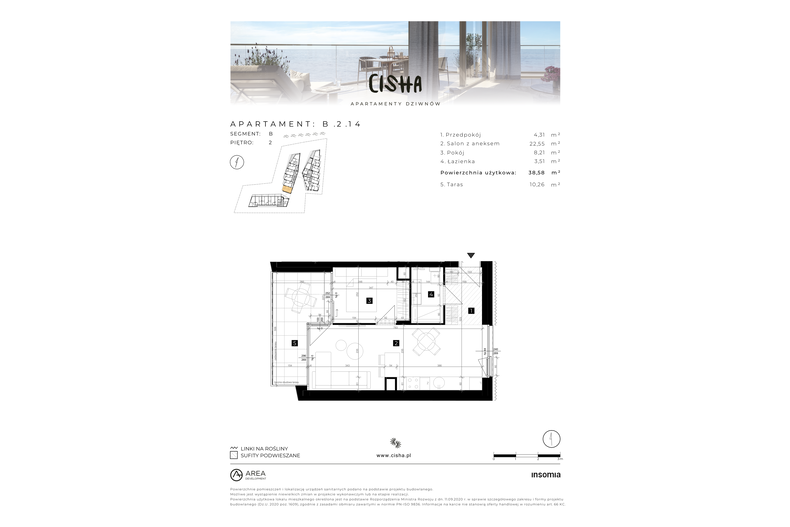 Apartament wakacyjny 38,58 m², piętro 2, oferta nr B/2/14