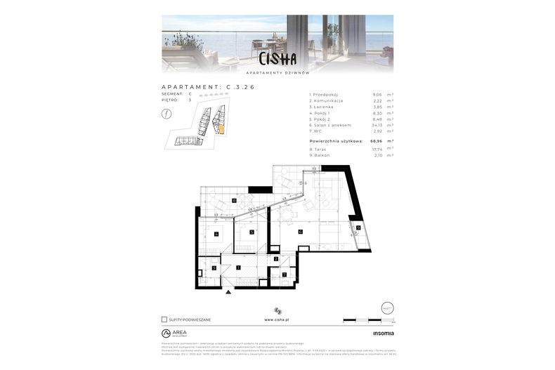 Apartament wakacyjny 68,96 m², piętro 3, oferta nr C/3/26