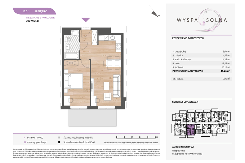 Apartament wakacyjny 45,26 m², piętro 3, oferta nr B.3.1