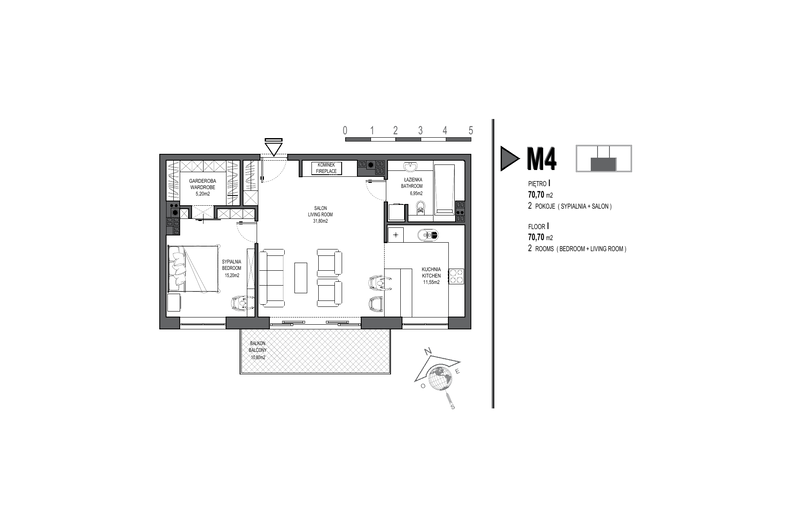 Apartament 71,30 m², piętro 1, oferta nr M04