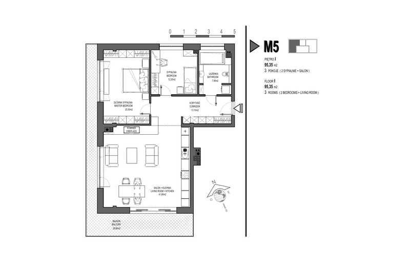 Apartament 95,60 m², piętro 1, oferta nr M05