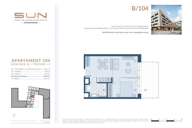 Apartament wakacyjny 35,22 m², piętro 1, oferta nr B/104
